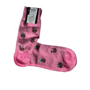 J.Crew  Preppy Crew Style Trouser Pink Tropical Coconut Drink Socks OS NWT